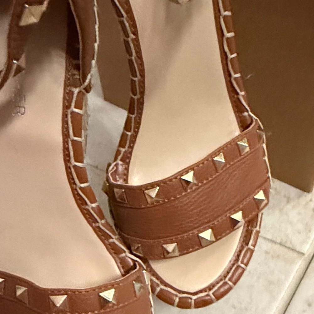 Marc Fisher Tan Leather Studded Ankle-Strap Sandals - Picture 8 of 12